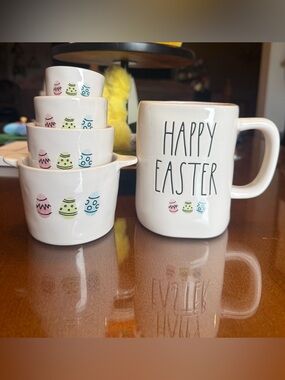 Rae Dunn White Mug with Pastel Egg Motif - Happy Easter